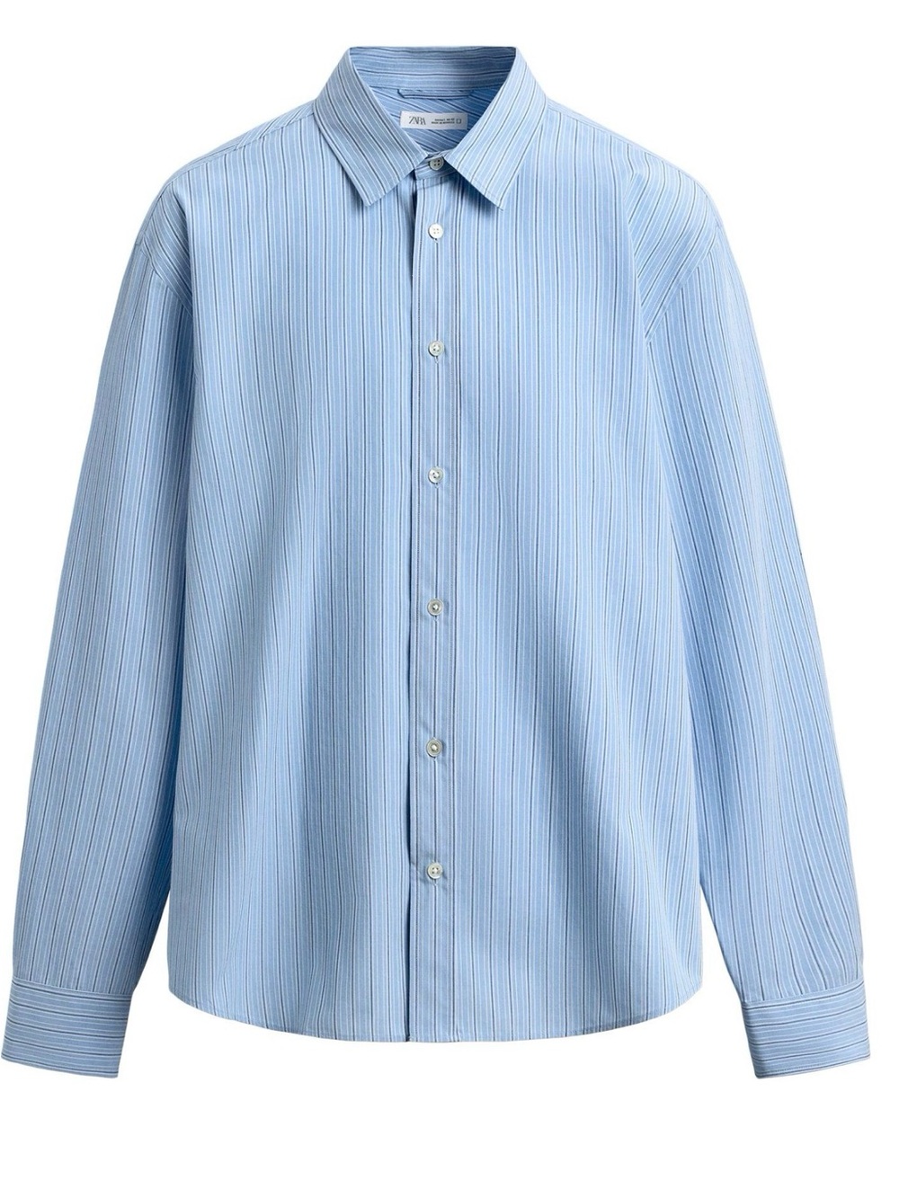 Zara Men’s Relaxed Fit Striped Sky Blue Dress Shirt Size S 100% Cotton